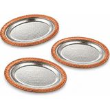 Copper Empire 3’lü El Dövmesi Oval Bakır Sunum Tabağı Seti 14x20 cm Mini Çerezlik Kahvaltılık Bal Reçel Tereyağ Lokumluk