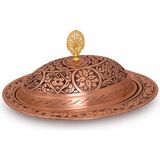 Copper Empire Oval Kapaklı Sunum Tepsisi 30X18 cm Derin Nakışlı Tuğralı Bakır Servislik 1100 gr - 30 cm