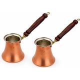Copper Empire Saf Bakır Türk Kahvesi Cezvesi 9x8 cm Ahşap Saplı Geleneksel Bakır Cezve - 2 Adet