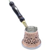 Copperdone Çiçek El Işlemeli Bakır Cezve Indüksiyon Ocak Uyumlu Küçük Boy