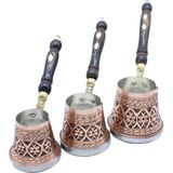 Copperdone Çiçek El Işlemeli Bakır Cezve Seti 3 Lü Indüksiyon Ocak Uyumlu