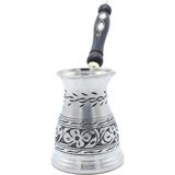 Copperdone Çiçek El Işlemeli Uzun Bakır Cezve Antik Gümüş Büyük Boy