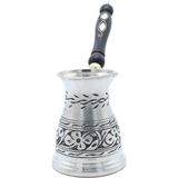 Copperdone Çiçek El Işlemeli Uzun Bakır Cezve Antik Gümüş Küçük Boy