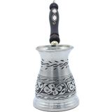 Copperdone Çiçek El Işlemeli Uzun Bakır Cezve Antik Gümüş Orta Boy