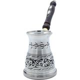 Copperdone Çiçek El Işlemeli Uzun Bakır Cezve Indüksiyon Ocak Uyumlu Antik Gümüş Büyük Boy