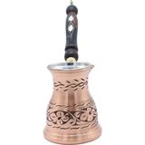 Copperdone Çiçek El Işlemeli Uzun Eskitme Bakır Cezve Antik Bakır Renk Büyük Boy