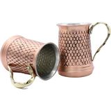 Copperdone El Işlemeli Petek Desenli Antik Eskitme Bakır Kupa Bardak