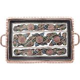 Copperdone Erzincan El Işlemeli Dikdörtgen Siyah Mineli Bakır Tepsi - 39 cm