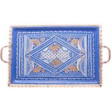 Copperdone Erzincan El Işlemesi Dikdörtgen Bakır Çay Kahve Tepsisi Mavi Renk 39X26CM - 39 cm