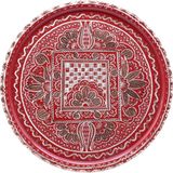 Copperdone Erzincan El Işlemesi Otantik Yuvarlak Bakır Çay Kahve Servis Tepsisi 24CM Kırmızı Renk - 24 cm