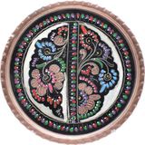 Copperdone Erzincan El Işlemesi Otantik Yuvarlak Bakır Çay Kahve Servis Tepsisi 24CM Siyah Mineli Renk - 24 cm