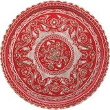 Copperdone Erzincan El Işlemesi Yuvarlak Bakır Çay Kahve Tepsisi Kırmızı Renk 29CM - 29 cm
