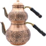 Copperdone Gaziantep Ağır El Işlemeli Eskitme Büyük Boy Bakır Çaydanlık Antik Bakır Renk Model 1