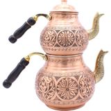 Copperdone Gaziantep Ağır El Işlemeli Eskitme Büyük Boy Bakır Çaydanlık Antik Bakır Renk Model 4
