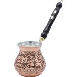 Copperdone Gaziantep El Işlemesi Çiçekli Eskitme Bakır Cezve Antik Bakır Renk Büyük Boy