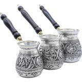 Copperdone Gaziantep El Işlemesi Otantik Bakır Cezve Antik Gümüş Renk Bakır 3 Lü Cezve Seti