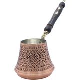 Copperdone Otantik El Işlemeli Bakır Cezve Ahşap Saplı Orta Boy