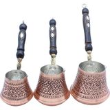 Copperdone Otantik El Işlemeli Bakır Cezve Seti 3 Lü
