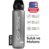 Cor Solis Tritan Suluk Pipetli 1 Litre Sporcu Su Matarası Akıtmaz Sızdırmaz Spor Su Şişesi Sporcu Suluğu Sporcu Matarası Bpa Içermez Kadın Erkek Çocuk Yetişkin Okul Ofis Spor Salonu Gym - Gri