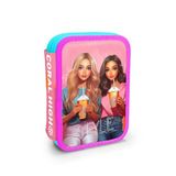 Coral High 11141 Kids Pembe Neon Mercan Fashion Girl Desenli Çift Katlı Kalem Çanta
