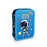 Coral High 11149 Kids Lacivert Mavi Astronot Desenli Çift Katlı Kalem Çanta