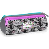 Coral High 11165 Kids Gri Kedi Desenli 3 Bölmeli Kalem Çantası