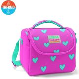 Coral High 11806 - Pembe - Yeşil Kids Neon Pembe Su Yeşili Kalp Desenli Thermo Beslenme Çantası