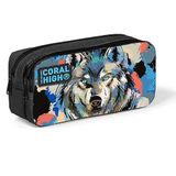 Coral High 12065 Kids Gri Siyah Kurt Desenli İki Bölmeli Kalem Çantası