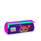 Coral High 22032 Kedi Desenli Pembe-Mor Renkli Üç Bölmeli Kalem Çanta