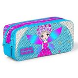 Coral High 22399 Kids Pembe Mavi Peri Desenli Simli İki Bölmeli Kalem Çantası