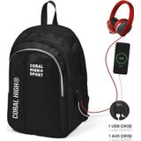 Coral High 23241 Sport Siyah Beş Bölmeli USB Şarjlı Kulaklık Çıkışlı Sırt Okul Çantası