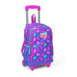 Coral High 23359 K121.1 Kids Lavanta Pembe Kalp Desenli Işıklı Tekerlekli Üç Bölmeli Çekçekli Sırt Çantası