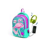 Coral High 23411 KK118.0 Kids Su Yeşili Flamingolu Üç Bölmeli Usb Şarjlı Kulaklık Çıkışlı Sırt Çantası