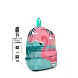Coral High 23431 Su Yeşili - Pembe Flamingo Usb+Aux Sırt Çantası