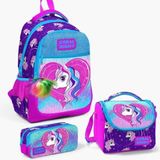 Coral High 23492-MİX3 Kids Mor Pembe Unicorn Desenli 3’lü Okul Çanta Seti Set Okul Çanta