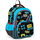 Coral High 23659 Kids Siyah Mavi Gamer Desenli Üç Bölmeli Okul Sırt Çantası
