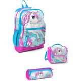 Coral High 23711 Mavi Pembe Unicorn Desenli 3'lü Okul Çanta Seti