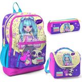Coral High 23735 Çok Renkli Desenli 3'lü Beslenme Kalemlik Okul Çantası Set