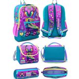 Coral High 23754 Kids Pembe Turkuaz Kulaklık Paten Desenli Okul Sırt Çantası + Beslenme Çantası + Kalem Çantası
