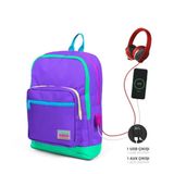 Coral High 23834 K74.1 Kids Mor Renk Detaylı Dört Bölmeli Usb Şarjlı Kulaklık Çıkışlı Okul Çantası