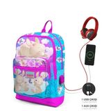 Coral High 23836 Kids Mavi Pembe Tavşan Desenli Dört Bölmeli USB'li Okul Çantası