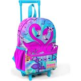 Coral High 24030 Minik Yuva Çekçekli Mavi Pembe Flamingo Desenli Iki Bölmeli Sırt Çantası