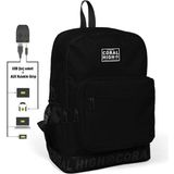 Coral High 24110 Nakış Logolu USB Şarjlı Kulaklık Çıkışlı Siyah Okul Çantası