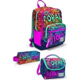 Coral High 3'lü Okul Çanta Seti Pembe Lacivert Grafiti Tasarım 18 Litre Kapasiteyle Çocuklar İçin