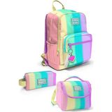 Coral High 3’lü Okul Çanta Seti Renkli Çizgili Desenli PVC Malzemeden Üretilmiş Ergonomik Tasarım