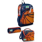 Coral High 3’lü Okul Çanta Seti Turuncu Lacivert Basketbol Desenli Çocuklar İçin Özel Tasarım SET0123766