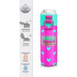 Coral High 500 ml 31906 Kids Neon Pembe Su Yeşili Kalp Desenli Pipetli Çelik Termos