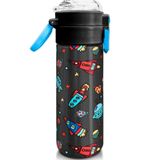 Coral High 500 ml 31916 Kids Koyu Gri Kırmızı Uzay Desenli Pipetli Çelik Termos