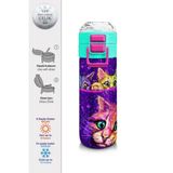 Coral High 500 ml 31939 Kids Mor Pembe Kedi Desenli Pipetli Çelik Termos
