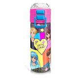 Coral High 500 ml 31943 Kids Gri Mavi Pembe Anime Desenli Pipetli ve Direkt İçim Çelik Termos